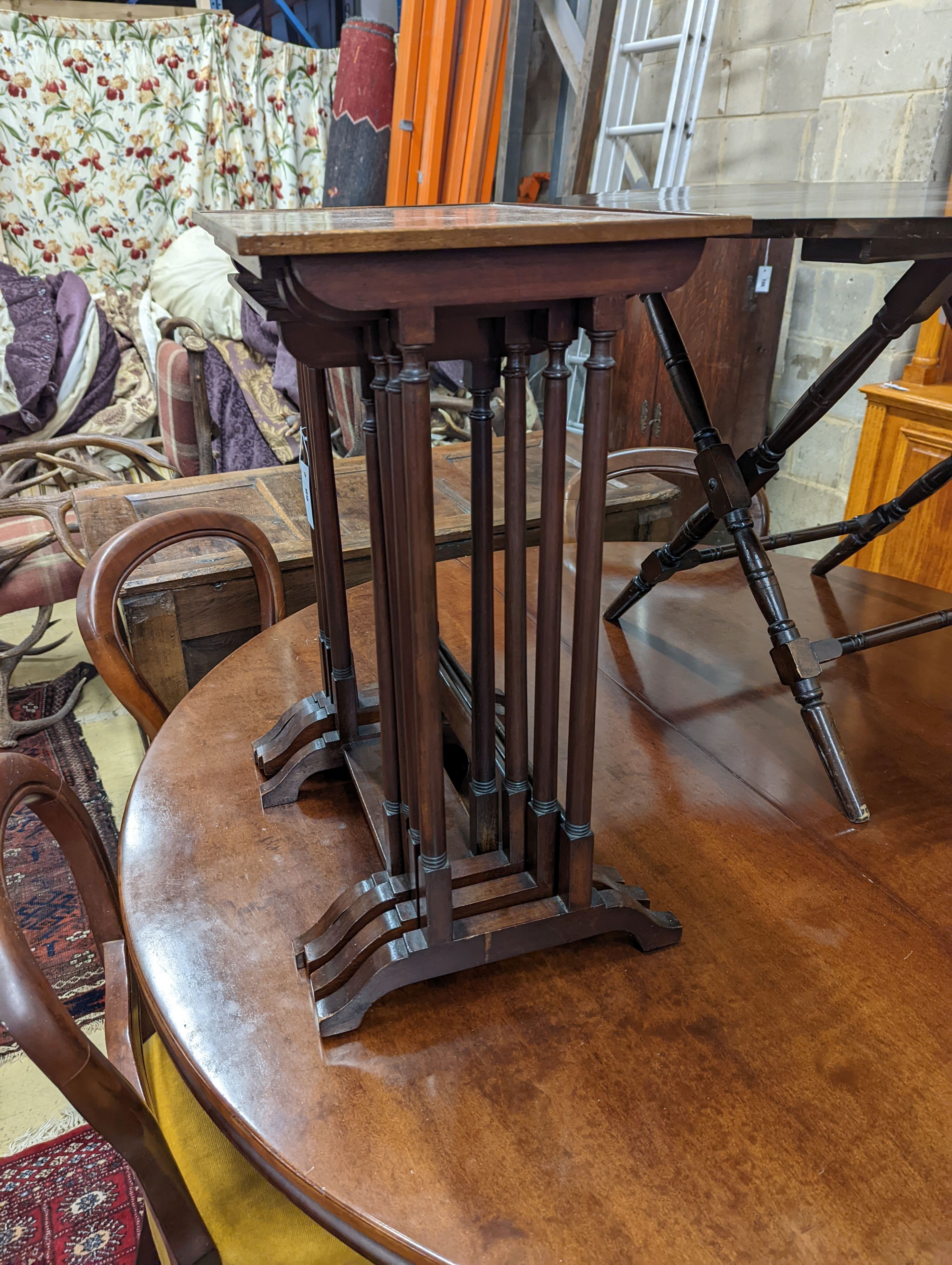 A quartetto of Regency style rectangular banded mahogany tea tables, width 47cm, depth 31cm, height 62cm